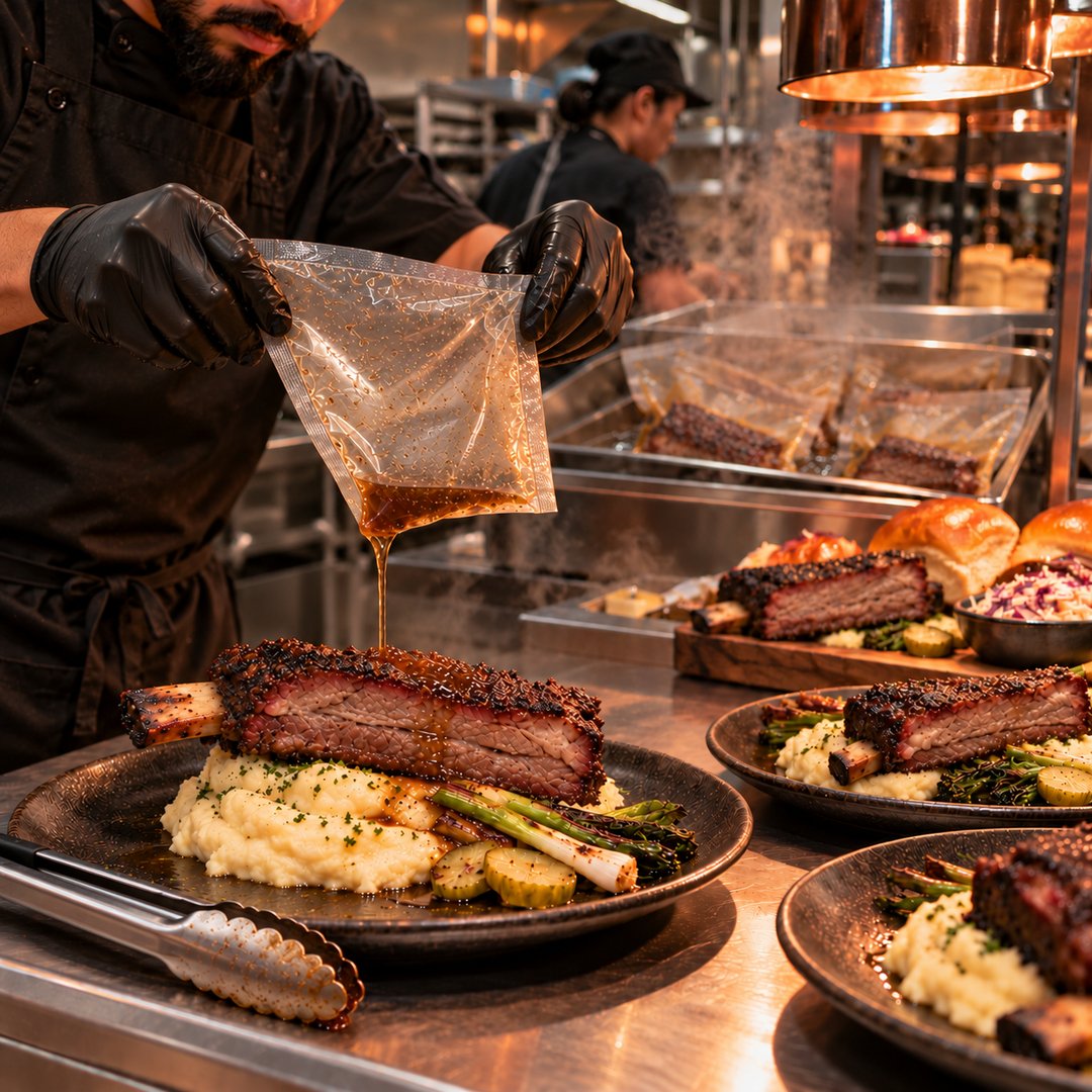 Smoked Beef Short Ribs: kitchen during service